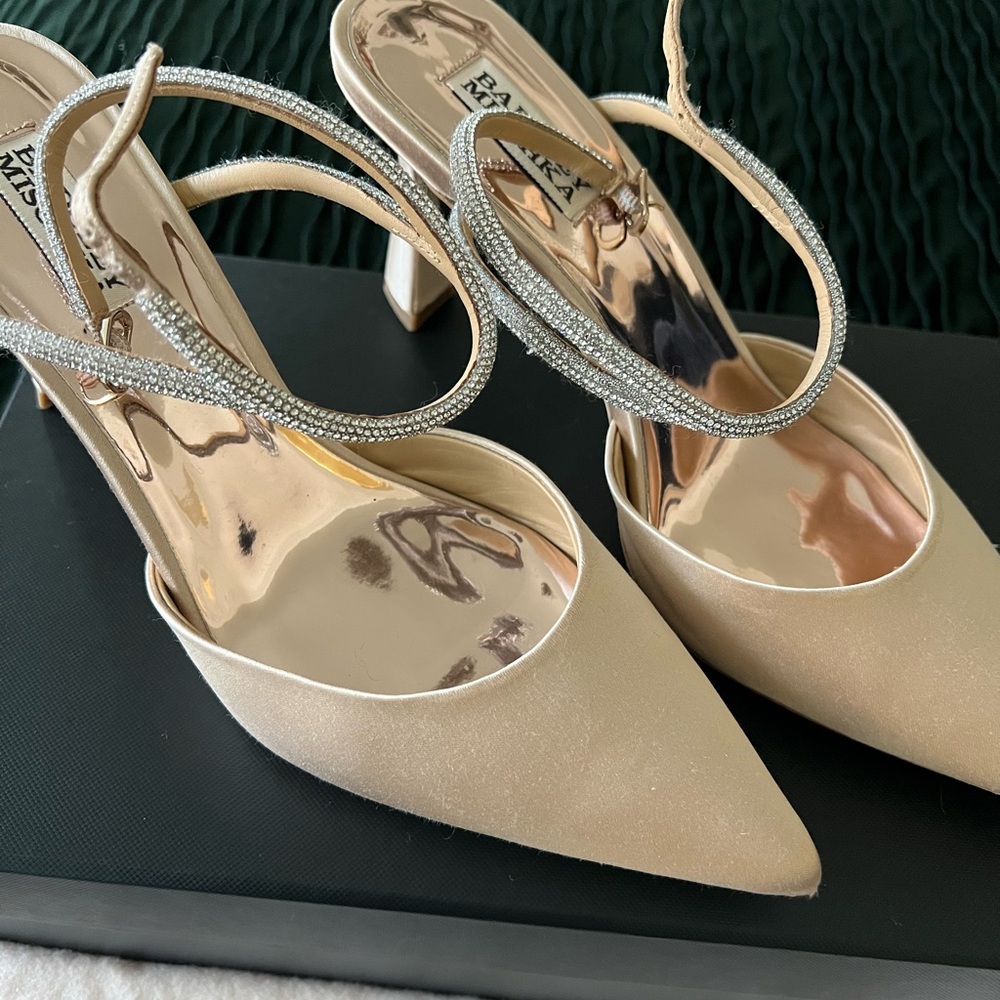Elegant Beige Heels with Rhinestone Straps